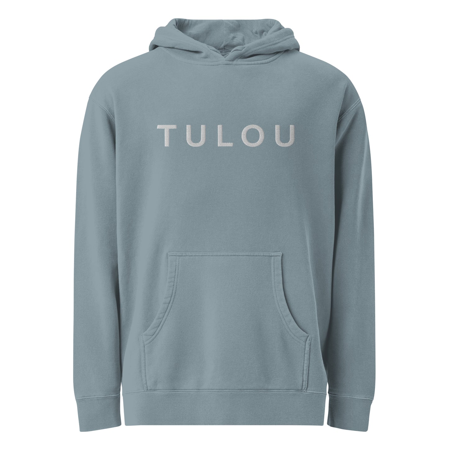 Light Blue hoodie with 'TULOU' text on a white background