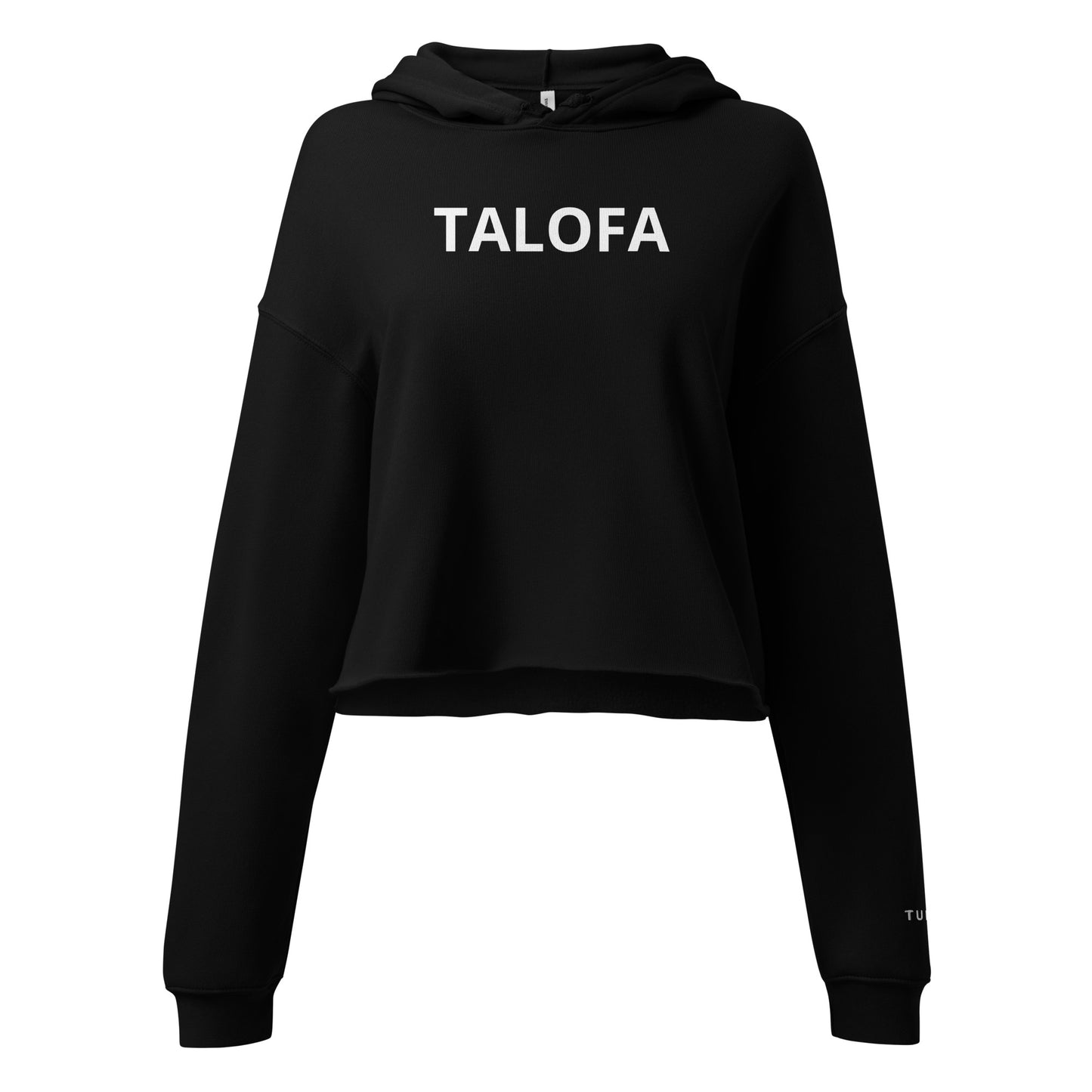 Black hoodie with Talofa on a white background