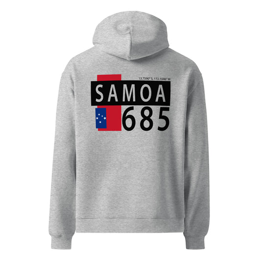 Gray hoodie with Samoa-themed design on a white background