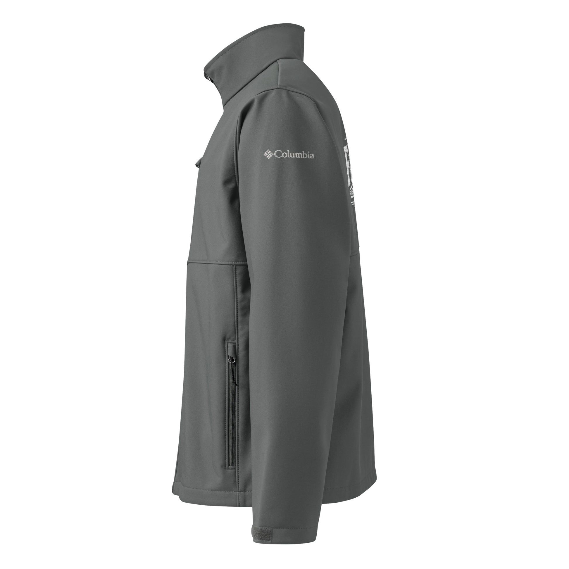 Grey jacket with Colombia logo on white background