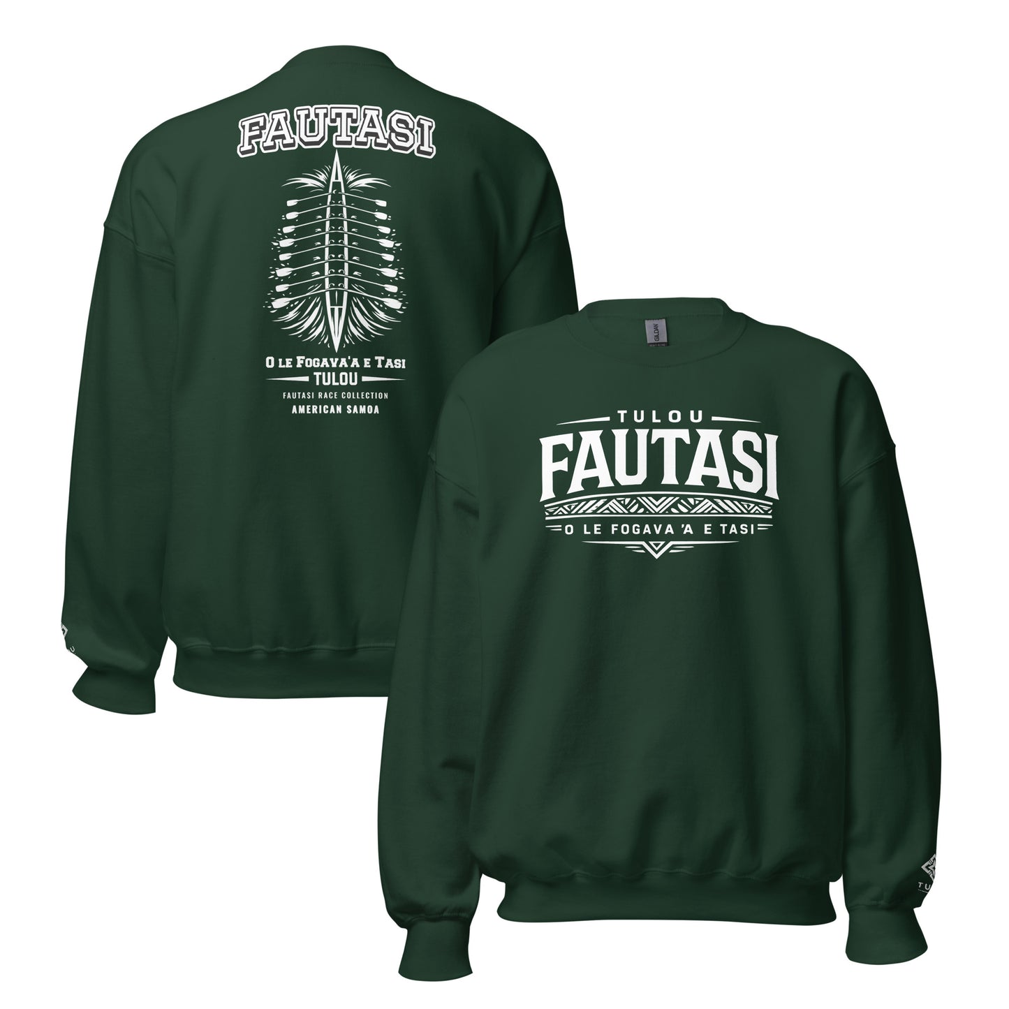 Green sweatshirt with 'FAUTASI' branding on a white background