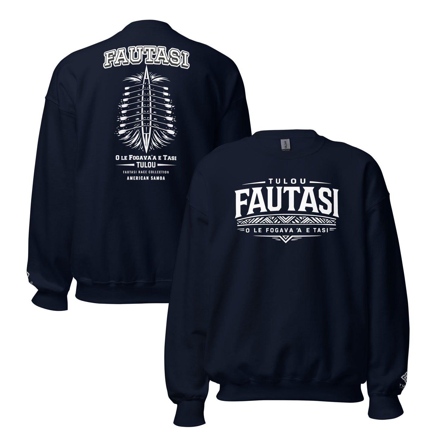 Navy blue sweatshirt with 'FAUTASI' branding on a white background