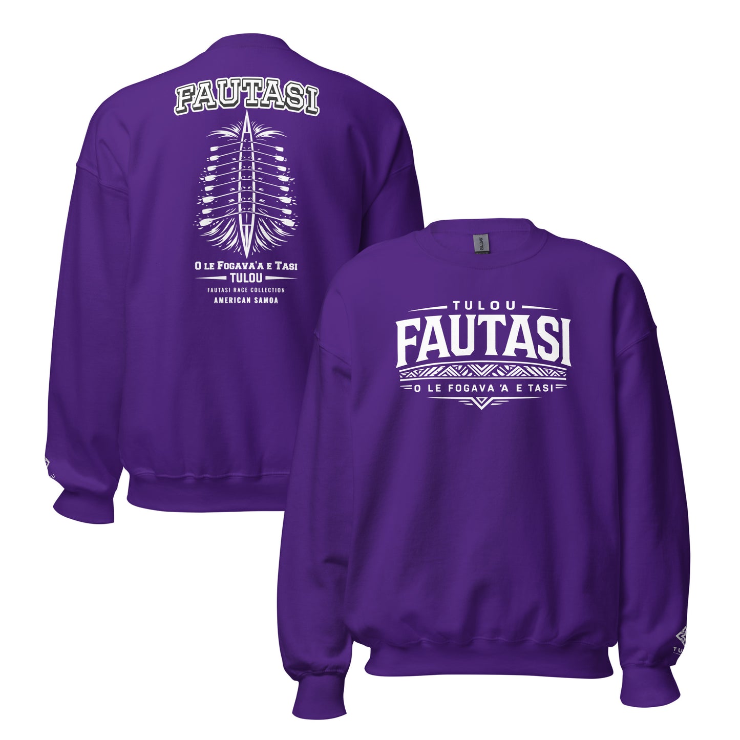 Purple sweatshirt with 'FAUTASI' branding on a white background
