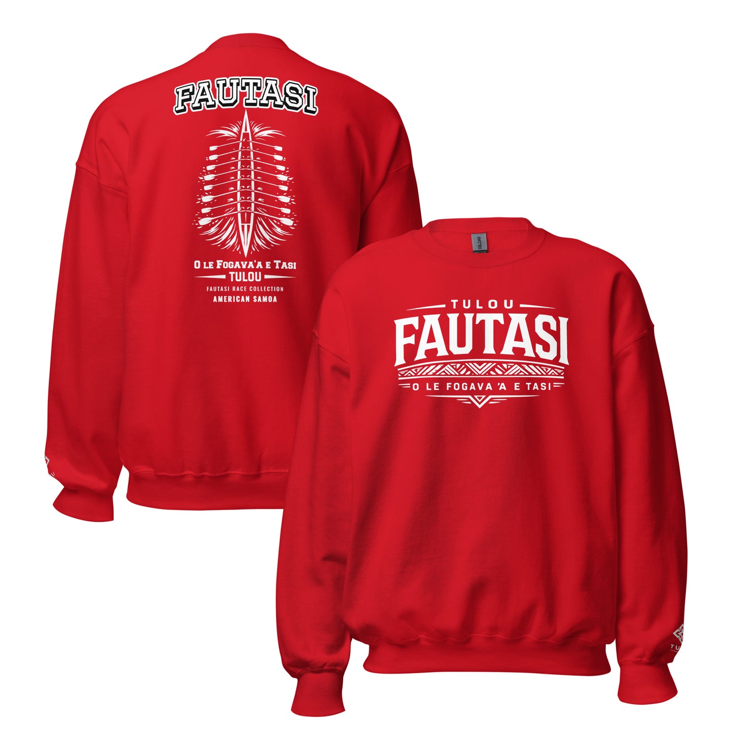 Red sweatshirt with 'FAUTASI' branding on a white background