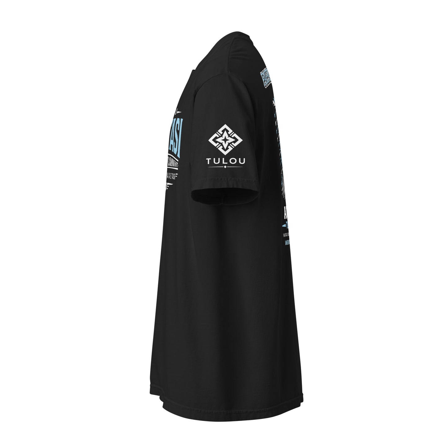 black shirt with Tulou logo on left arm sleeve on a white background