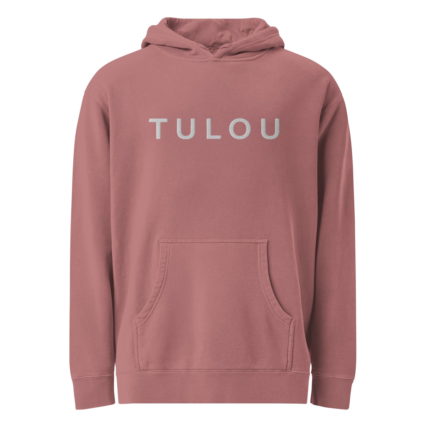 maroon hoodie with Tulou logo on white backgorund
