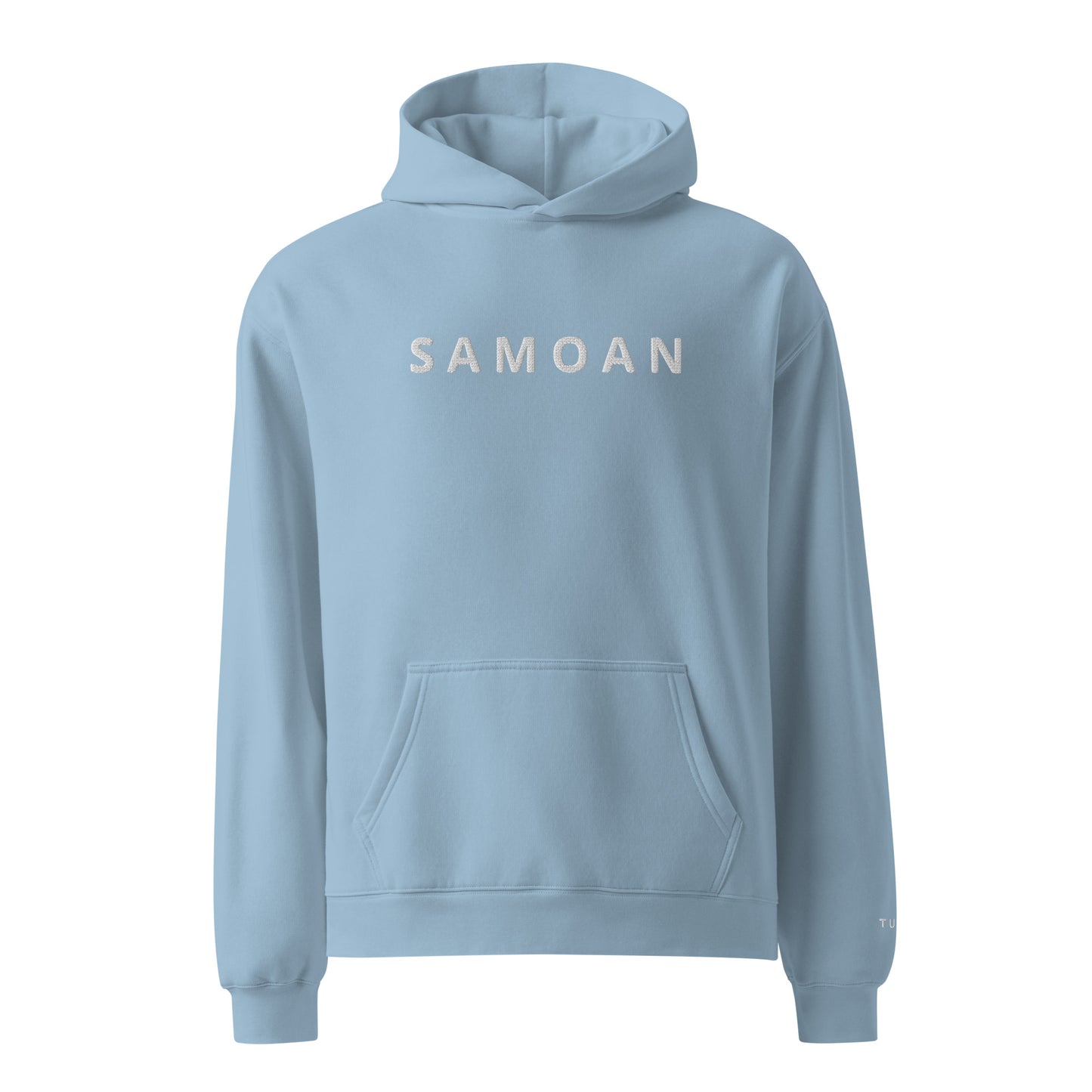 carolina blue hoodie with 'Samoan' text on a white background