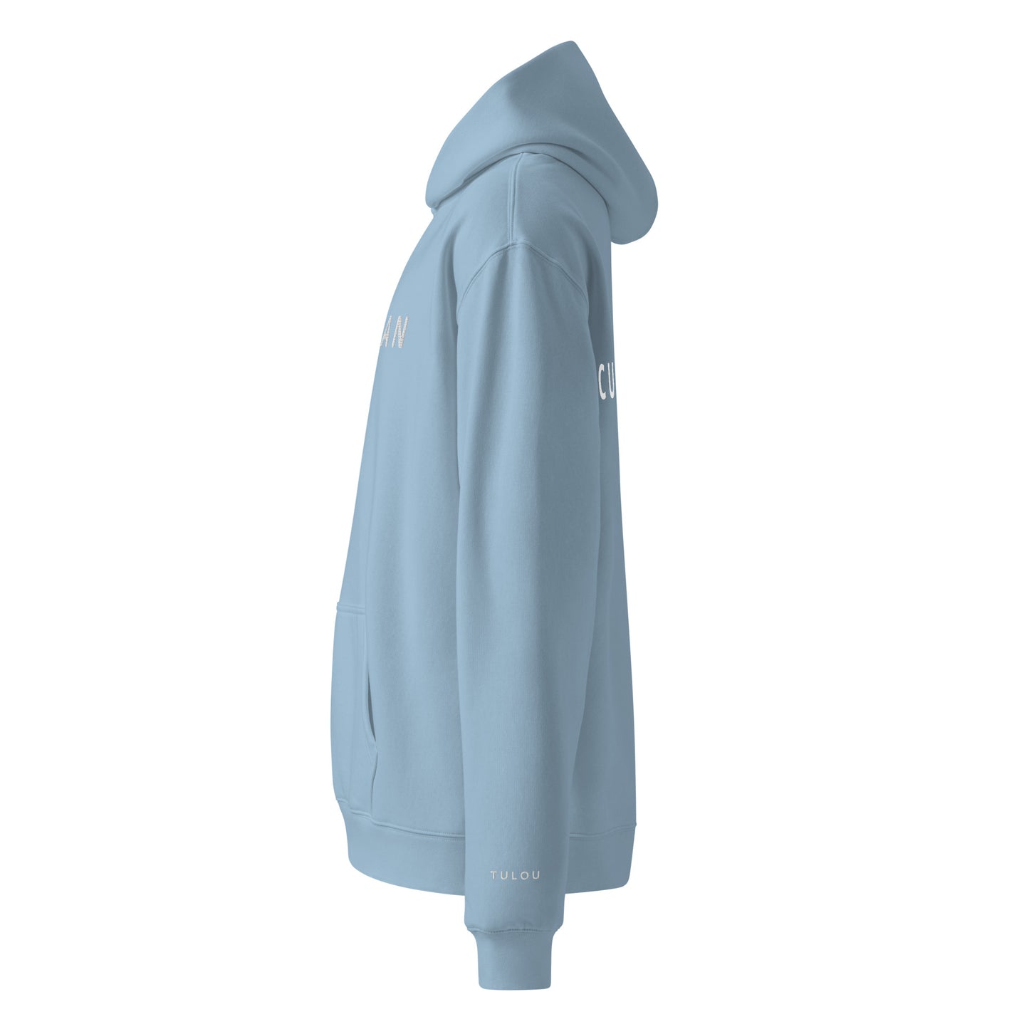 carolina blue hoodie with a small logo on the sleeve against a white background
