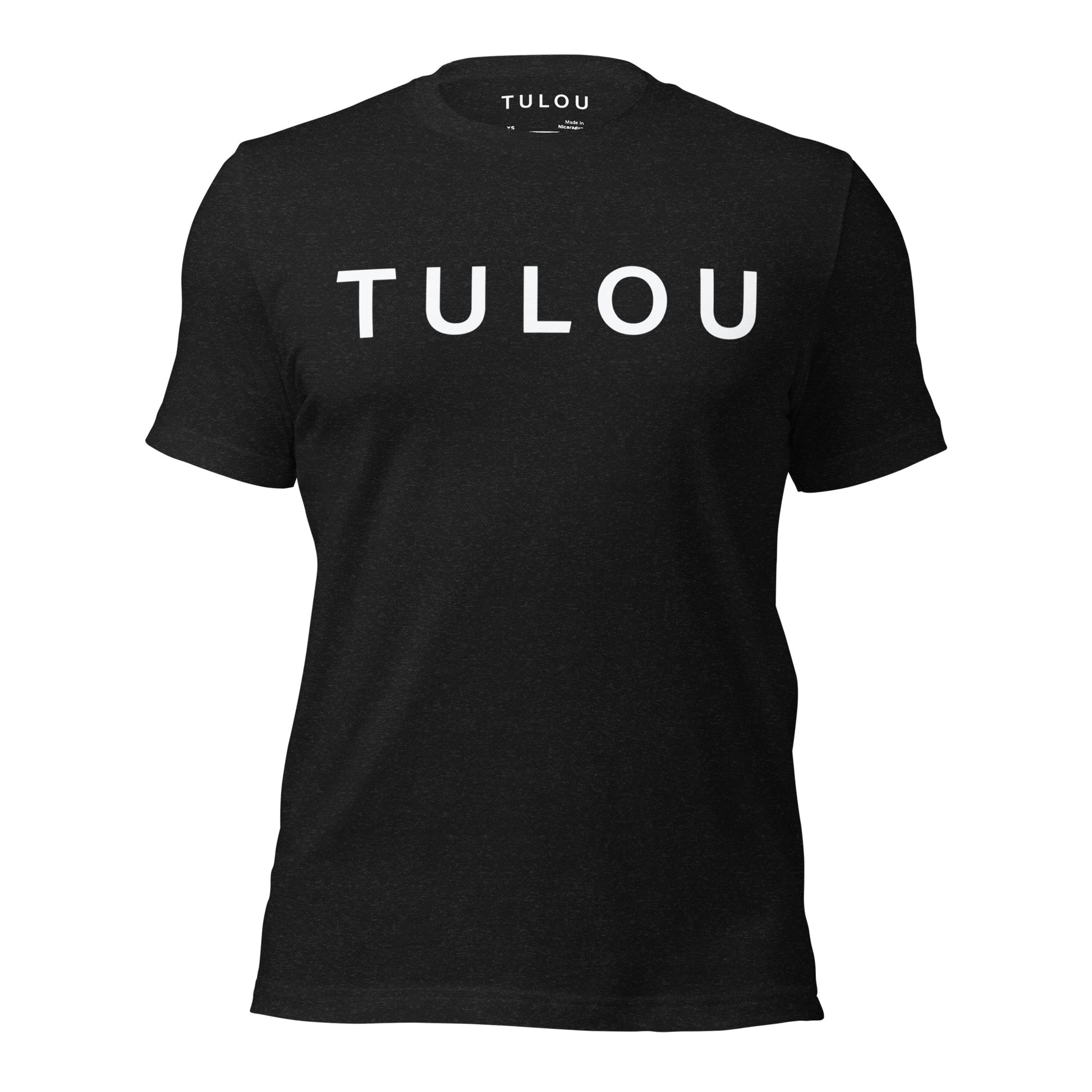 Back shirt with Tulou word logo on a white background 