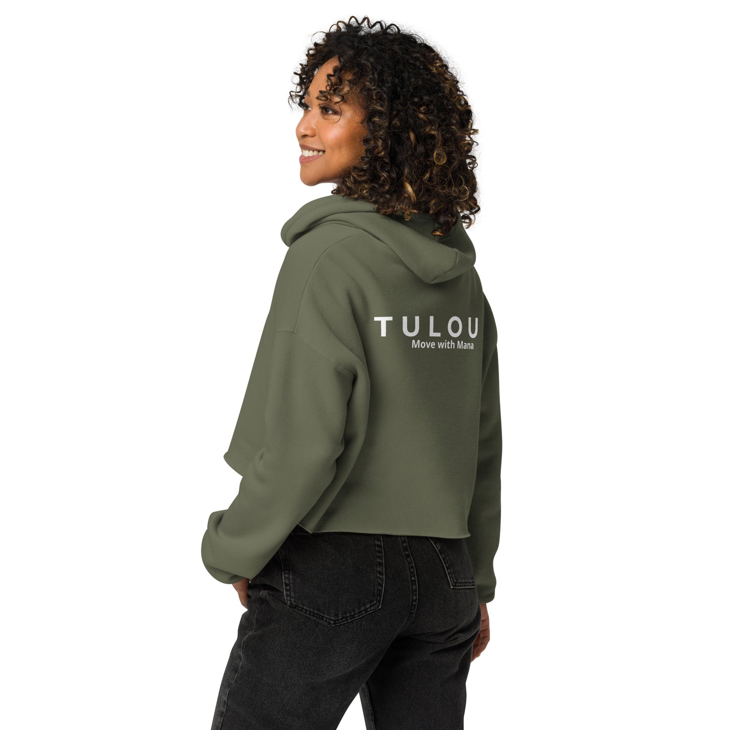 Military green Women's Cropped hoodie with Tulou brand