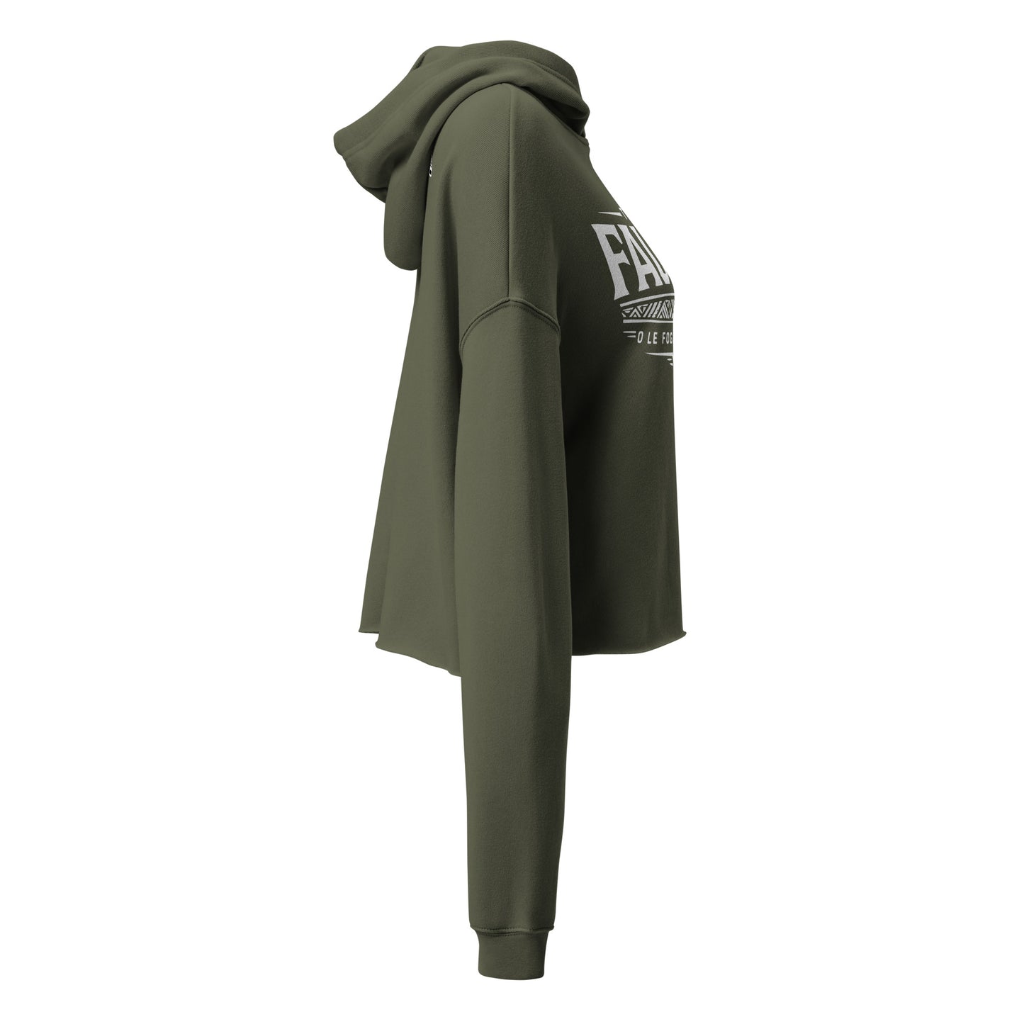 Green hood with right sleeve view against a white background