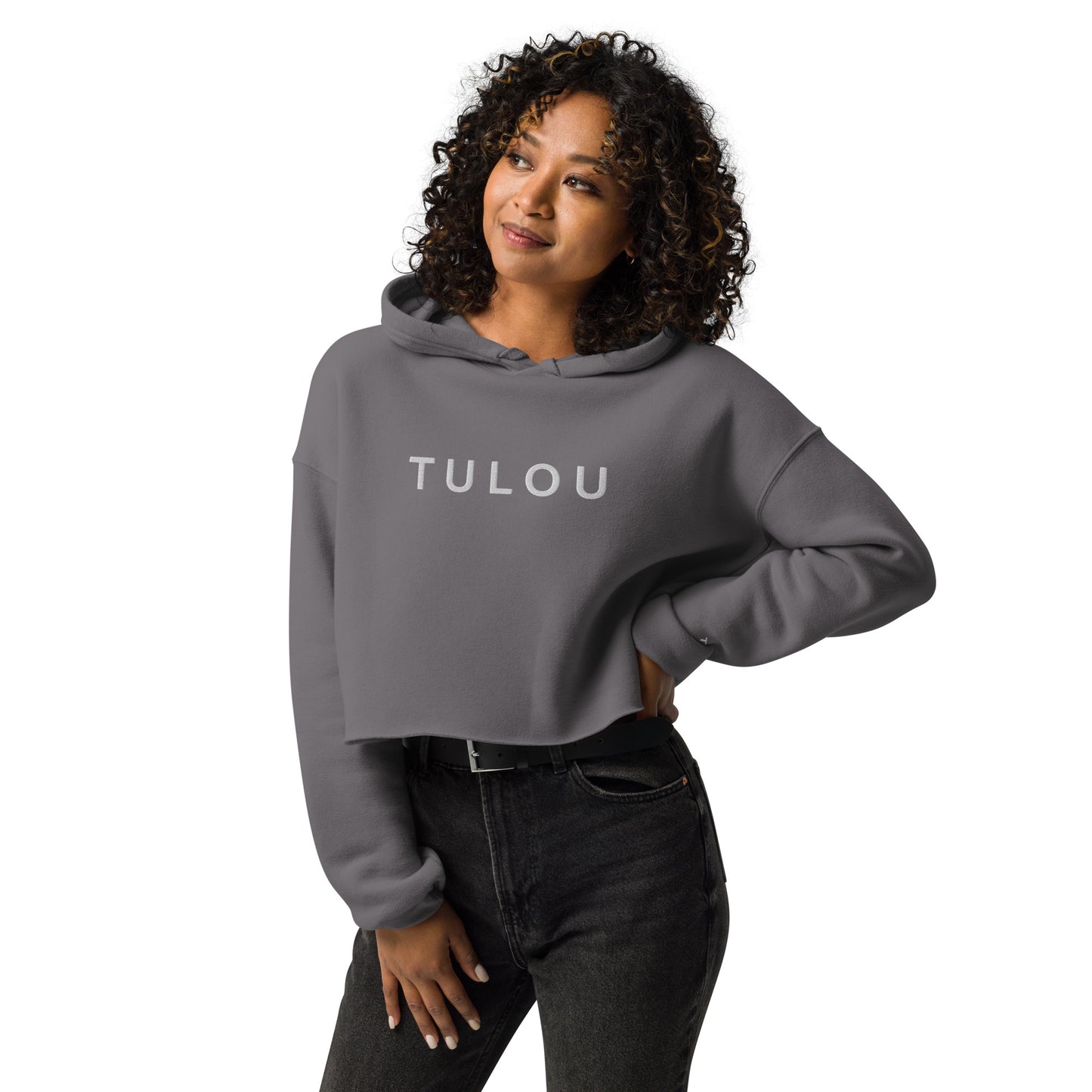 Storm grey Women's Cropped hoodie with Tulou brand
