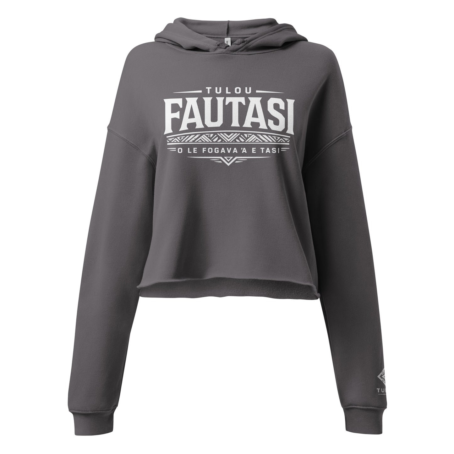 Gray hoodie with white Fautasi design on a white background